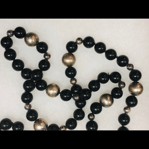 Onyx sterling bead ball necklace - Picture 3 of 4